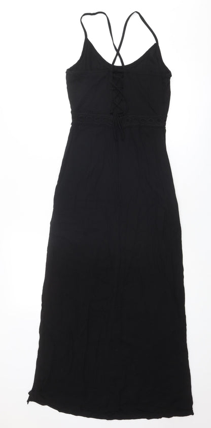 Miss Selfridge Womens Black Cotton Tank Dress Size 4 Round Neck Zip - Open Back