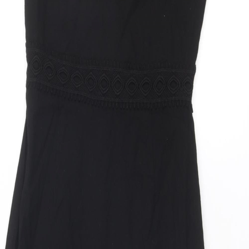 Miss Selfridge Womens Black Cotton Tank Dress Size 4 Round Neck Zip - Open Back