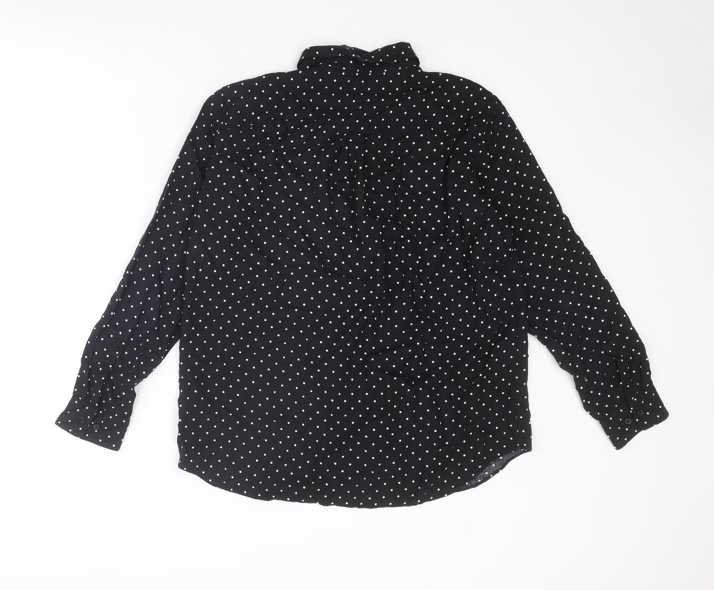 H&M Womens Black Polka Dot Viscose Basic Button-Up Size M Collared