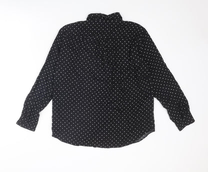 H&M Womens Black Polka Dot Viscose Basic Button-Up Size M Collared