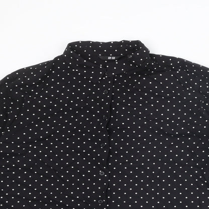 H&M Womens Black Polka Dot Viscose Basic Button-Up Size M Collared