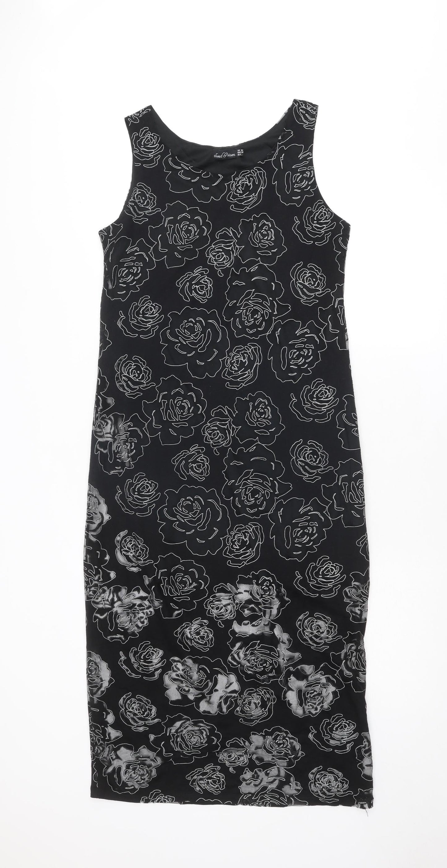 Sweet Poison Womens Black Floral Polyester A-Line Size 10 Round Neck Pullover