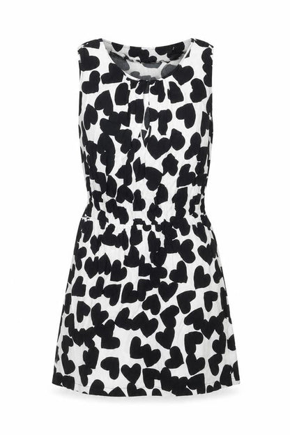 Mango Womens Black Geometric Viscose A-Line Size L Round Neck Hook & Eye - Heart pattern