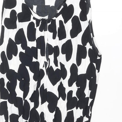 Mango Womens Black Geometric Viscose A-Line Size L Round Neck Hook & Eye - Heart pattern