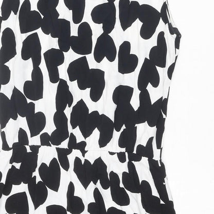Mango Womens Black Geometric Viscose A-Line Size L Round Neck Hook & Eye - Heart pattern