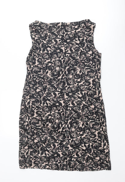 Epilogue Womens Black Floral Polyester Shift Size 14 V-Neck Zip