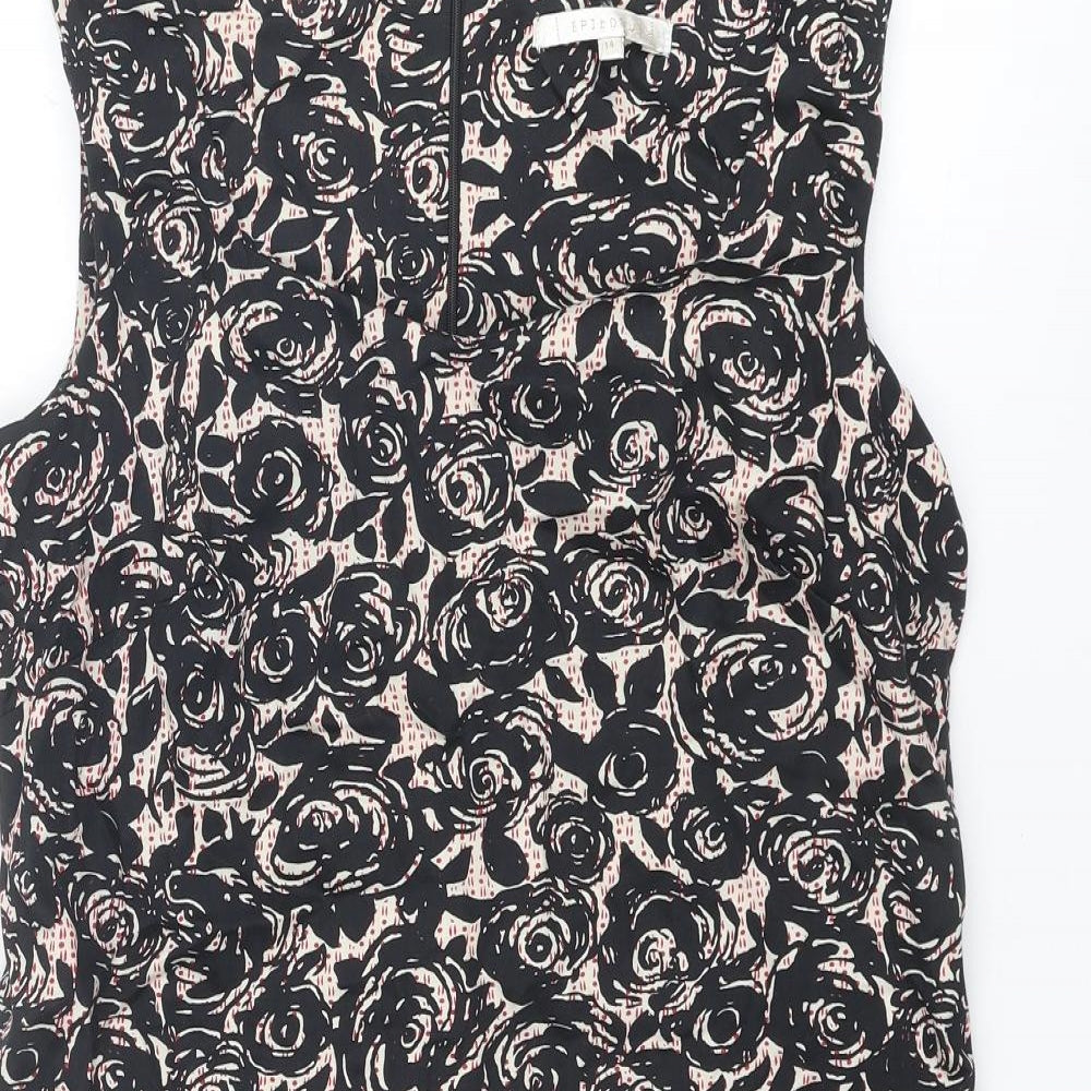 Epilogue Womens Black Floral Polyester Shift Size 14 V-Neck Zip