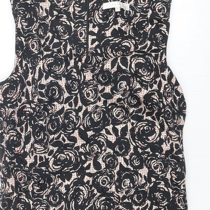 Epilogue Womens Black Floral Polyester Shift Size 14 V-Neck Zip