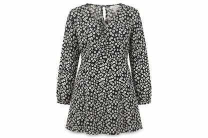 Topshop Womens Black Floral Polyester A-Line Size 10 Round Neck Zip