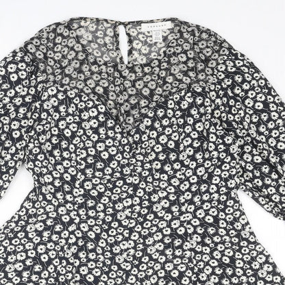 Topshop Womens Black Floral Polyester A-Line Size 10 Round Neck Zip