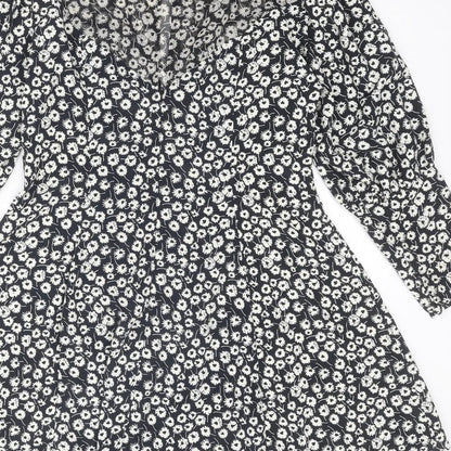 Topshop Womens Black Floral Polyester A-Line Size 10 Round Neck Zip