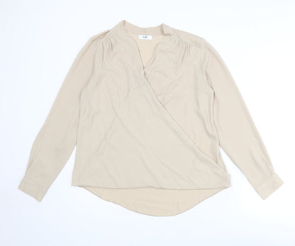 Wallis Womens Beige Polyester Basic Blouse Size S V-Neck
