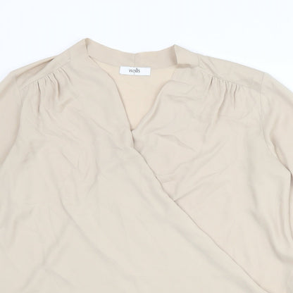 Wallis Womens Beige Polyester Basic Blouse Size S V-Neck