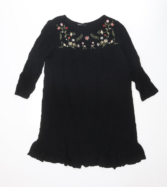 Stradivarius Womens Black Polyester A-Line Size S Round Neck Pullover - Flower detail