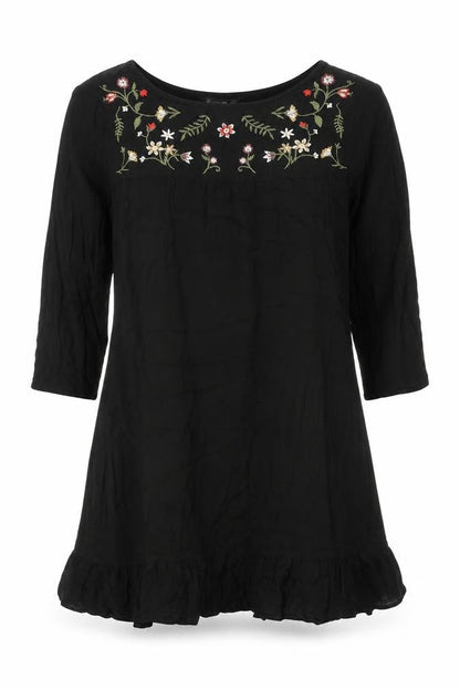 Stradivarius Womens Black Polyester A-Line Size S Round Neck Pullover - Flower detail