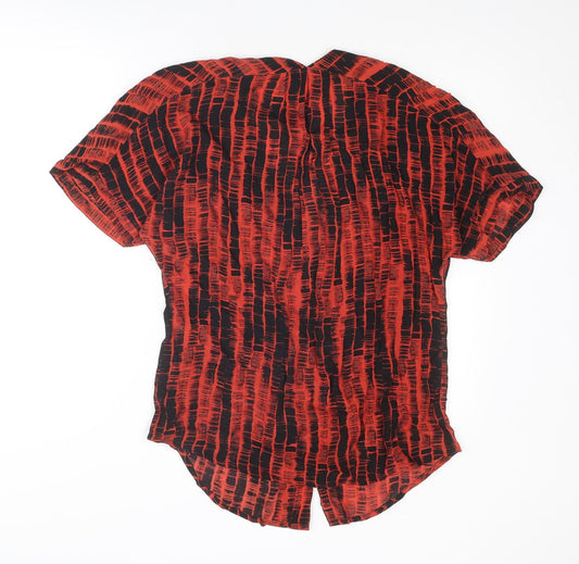 EAST Womens Red Geometric Lyocell Basic Button-Up Size M V-Neck