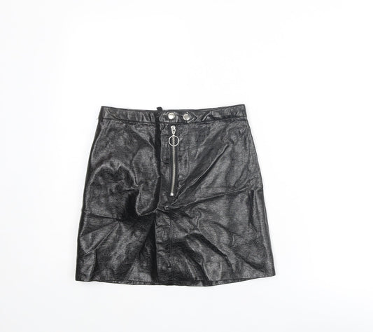 Divided by H&M Womens Black Viscose Mini Skirt Size 6 Zip