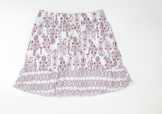 H&M Womens Multicoloured Geometric Cotton Skater Skirt Size 16 Zip