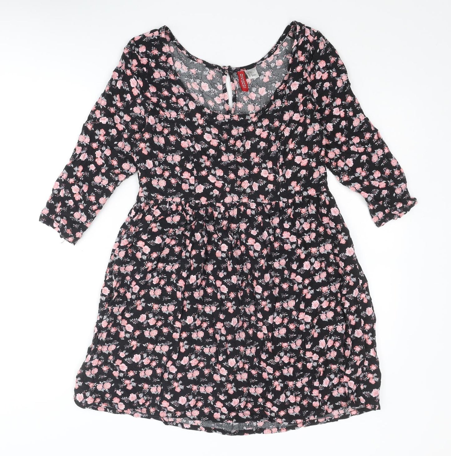 Divided by H&M Womens Multicoloured Floral Viscose A-Line Size 6 Scoop Neck Buckle