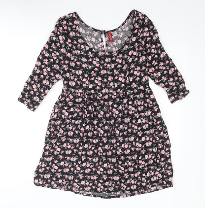 Divided by H&M Womens Multicoloured Floral Viscose A-Line Size 6 Scoop Neck Buckle