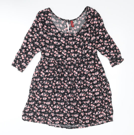 Divided by H&M Womens Multicoloured Floral Viscose A-Line Size 6 Scoop Neck Buckle