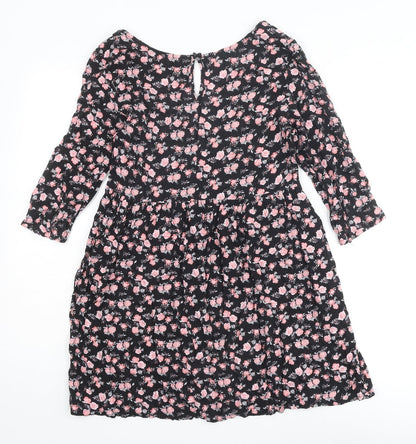 Divided by H&M Womens Multicoloured Floral Viscose A-Line Size 6 Scoop Neck Buckle