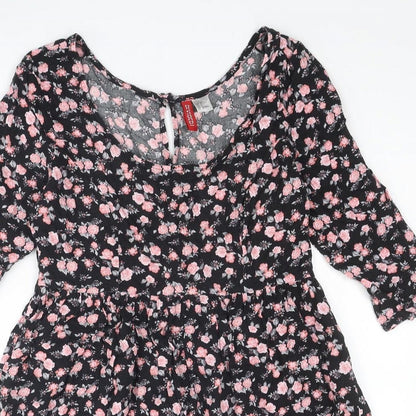 Divided by H&M Womens Multicoloured Floral Viscose A-Line Size 6 Scoop Neck Buckle
