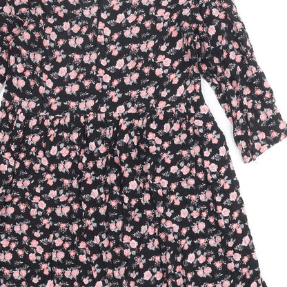 Divided by H&M Womens Multicoloured Floral Viscose A-Line Size 6 Scoop Neck Buckle