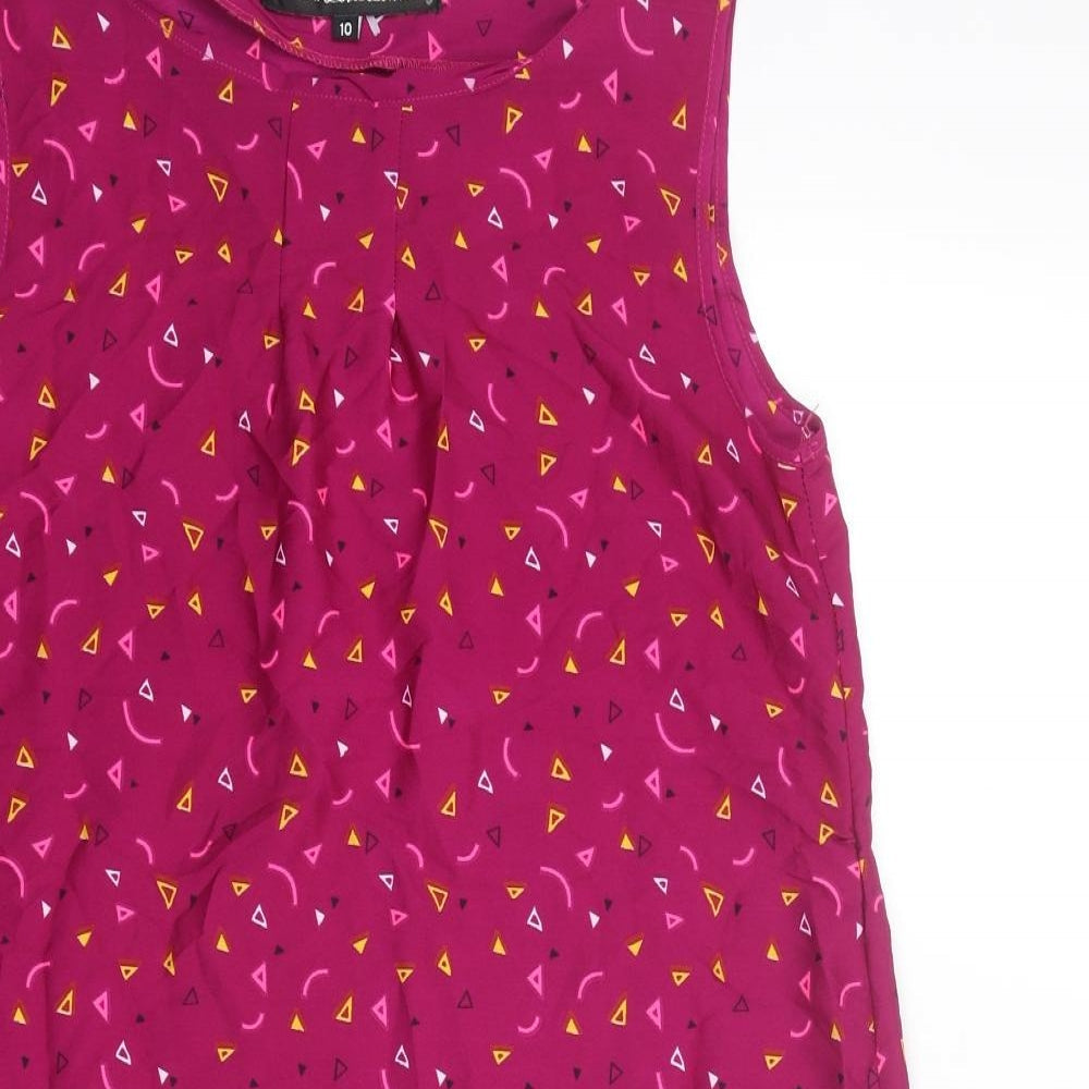 Mela Loves London Womens Purple Geometric Polyester A-Line Size 10 Round Neck Pullover