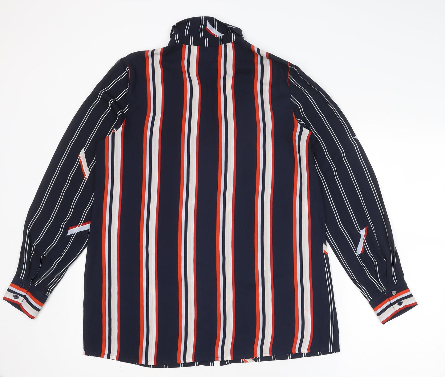 Preen Womens Blue Striped Polyester Basic Button-Up Size 12 Collared