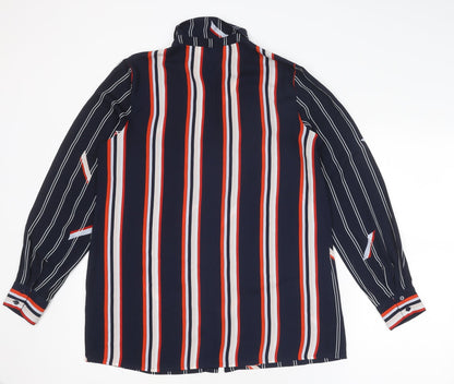 Preen Womens Blue Striped Polyester Basic Button-Up Size 12 Collared