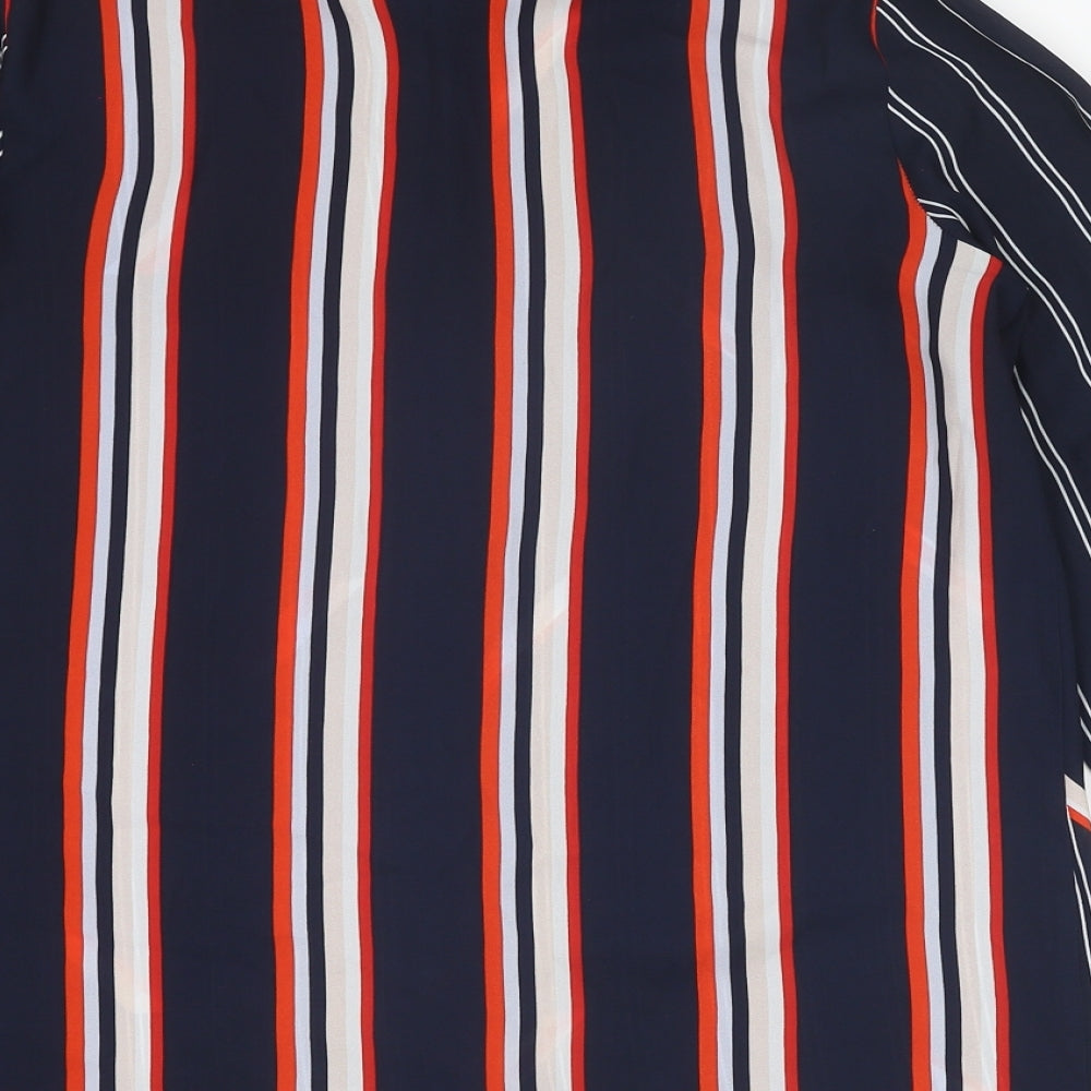 Preen Womens Blue Striped Polyester Basic Button-Up Size 12 Collared
