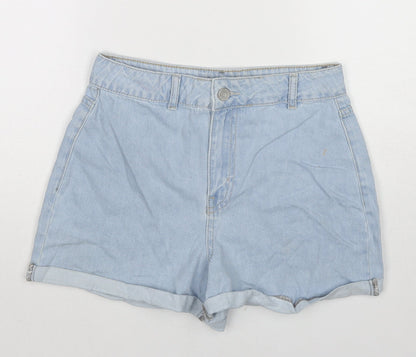 Boohoo Womens Blue Cotton Mom Shorts Size 8 Regular Zip