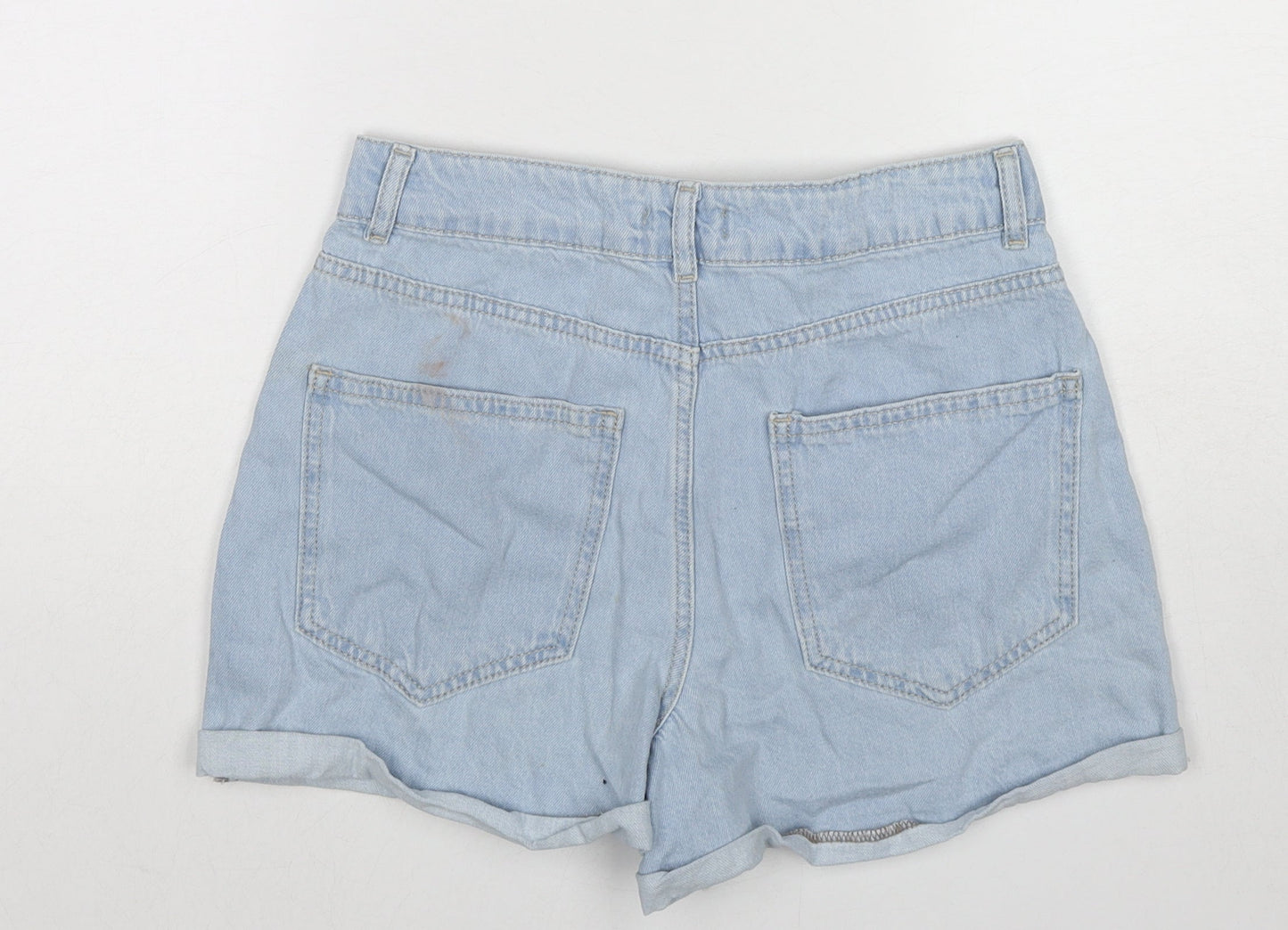 Boohoo Womens Blue Cotton Mom Shorts Size 8 Regular Zip