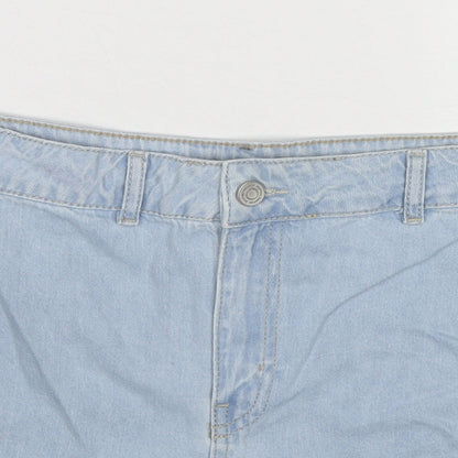 Boohoo Womens Blue Cotton Mom Shorts Size 8 Regular Zip