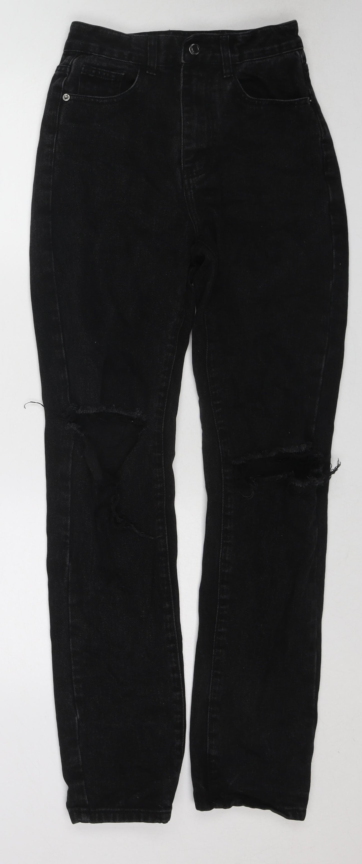 PRETTYLITTLETHING Womens Black Cotton Straight Jeans Size 6 Regular Zip