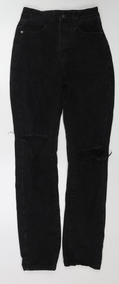 PRETTYLITTLETHING Womens Black Cotton Straight Jeans Size 6 Regular Zip