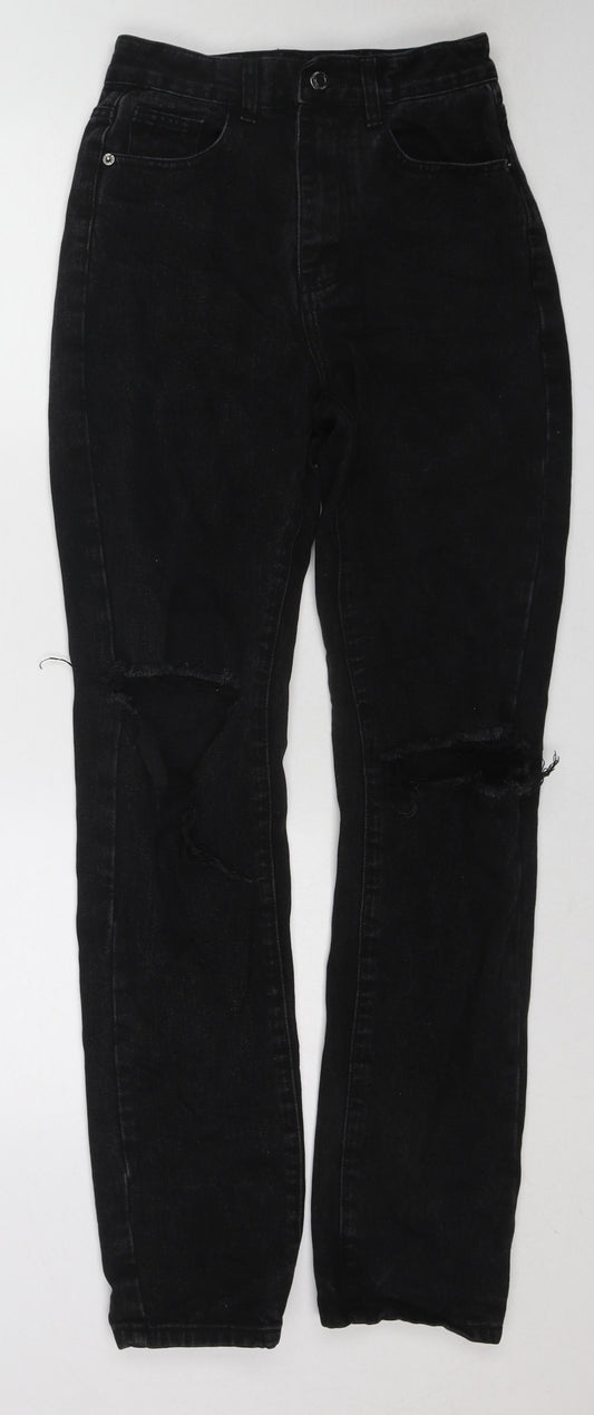 PRETTYLITTLETHING Womens Black Cotton Straight Jeans Size 6 Regular Zip