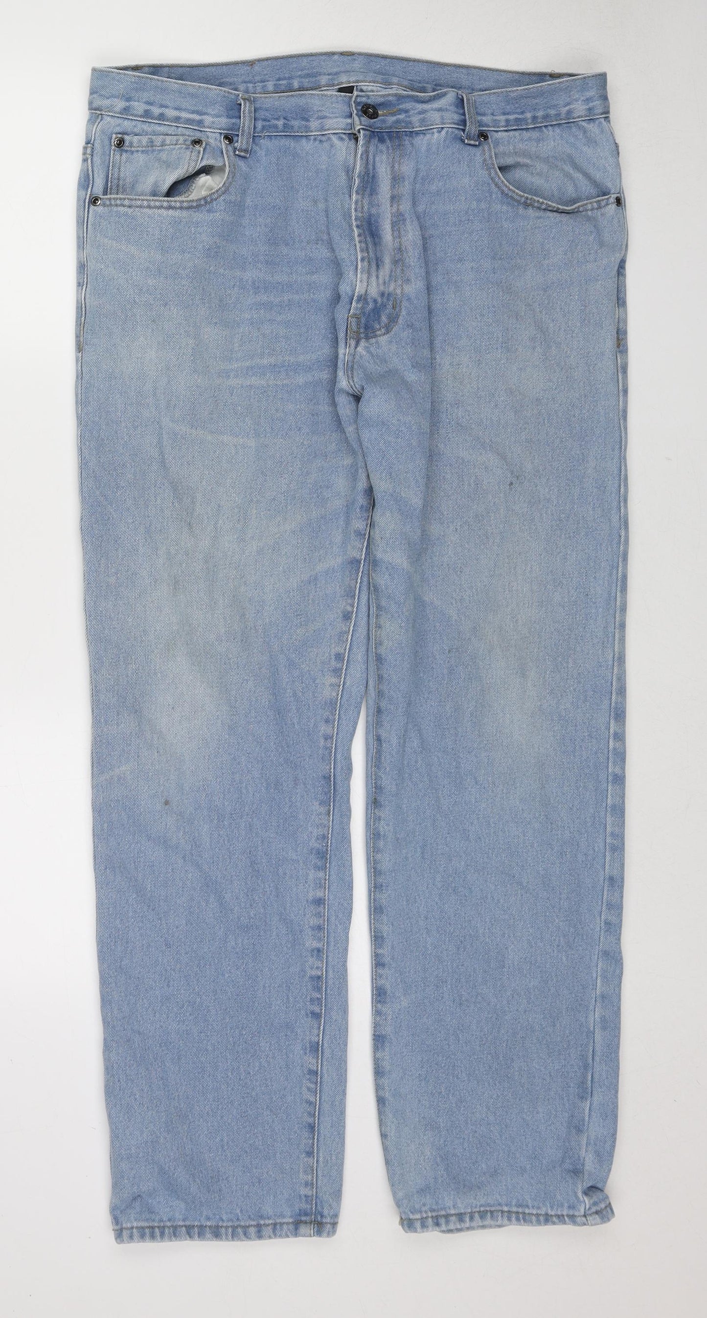 Blue Circle Mens Blue Cotton Straight Jeans Size 38 in Regular Zip