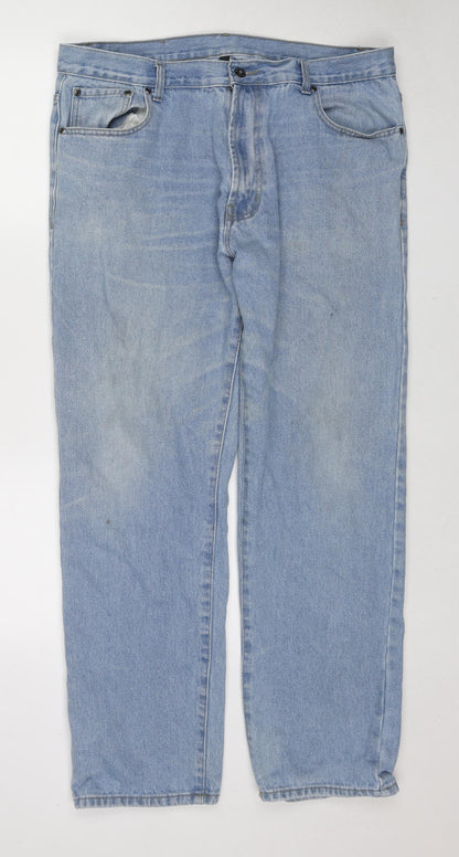 Blue Circle Mens Blue Cotton Straight Jeans Size 38 in Regular Zip
