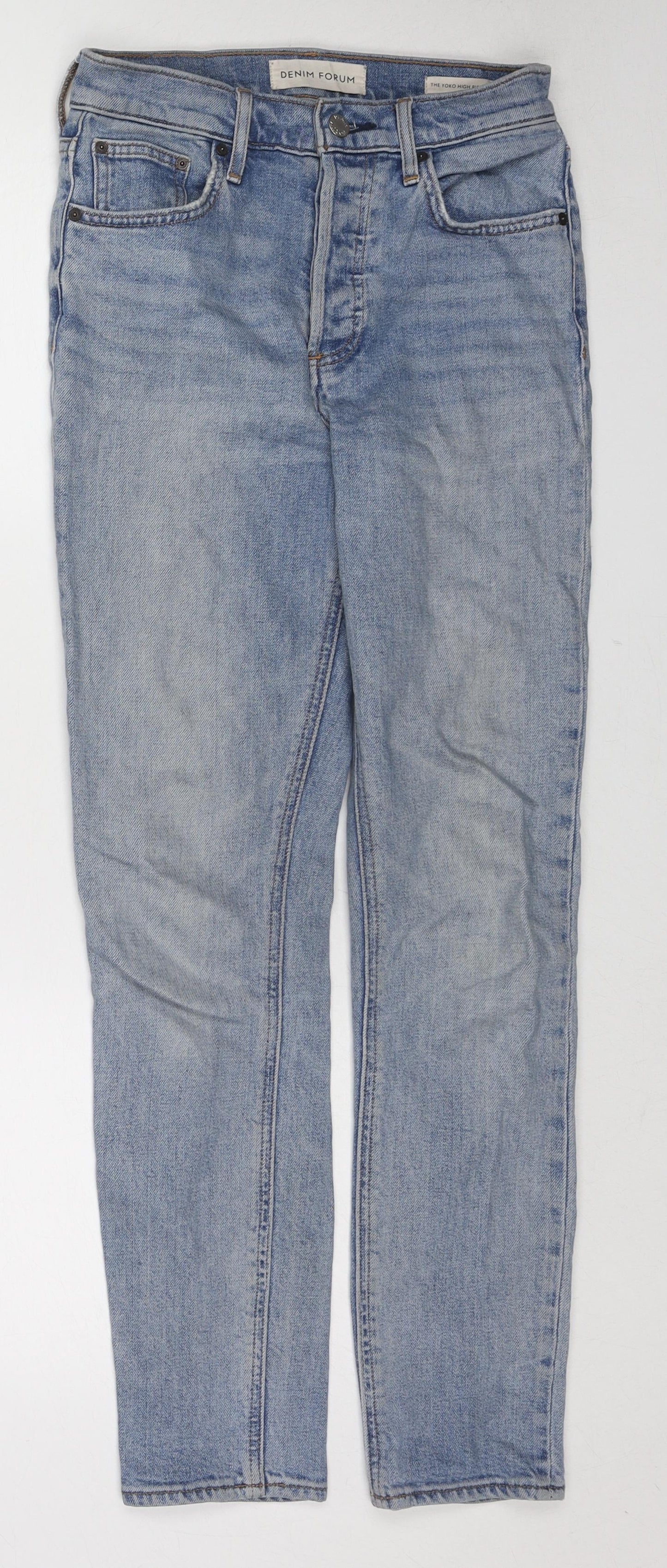 Denim Forum Womens Blue Cotton Straight Jeans Size 25 in Regular Zip