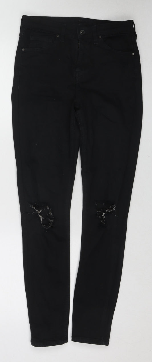 Topshop Womens Black Cotton Skinny Jeans Size 28 L32 in Regular Zip