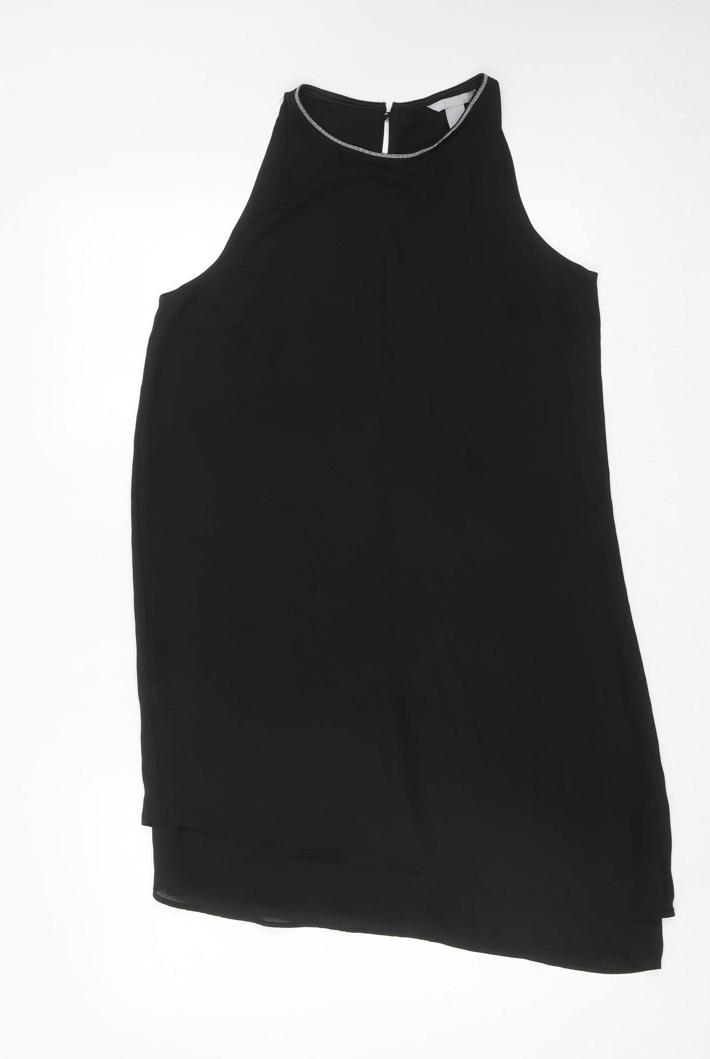 H&M Womens Black Polyester Tank Dress Size 10 Round Neck Button
