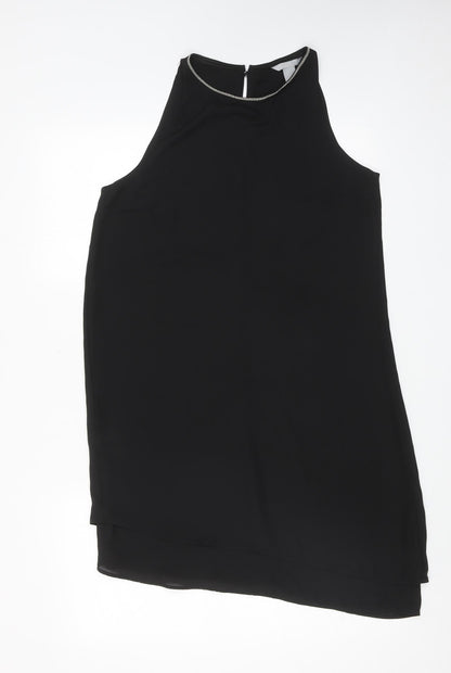 H&M Womens Black Polyester Tank Dress Size 10 Round Neck Button