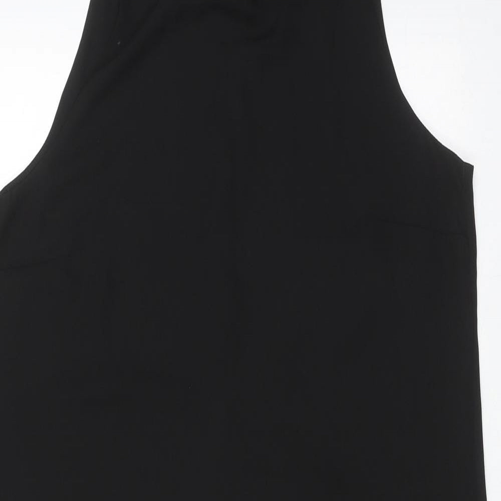 H&M Womens Black Polyester Tank Dress Size 10 Round Neck Button