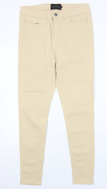 Sinners Womens Beige Cotton Skinny Jeans Size 32 in Regular Zip