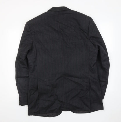 The label Mens Grey Striped Wool Jacket Suit Jacket Size 44 Regular