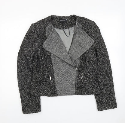 Autograph Womens Black Geometric Biker Jacket Size 12 Zip