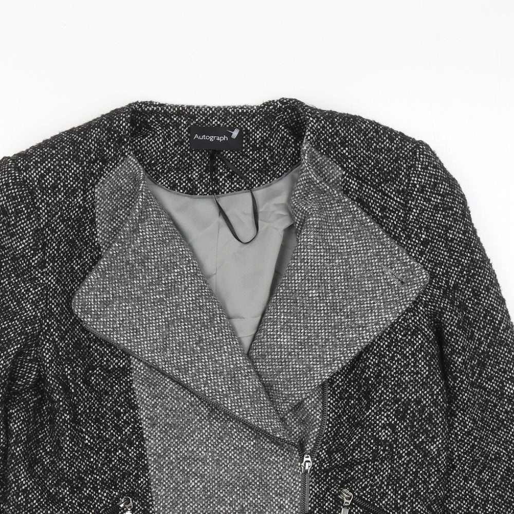 Autograph Womens Black Geometric Biker Jacket Size 12 Zip