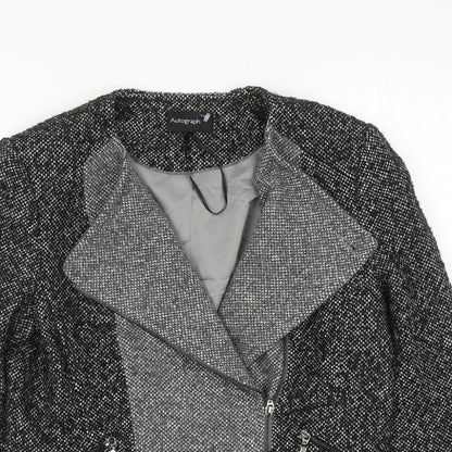 Autograph Womens Black Geometric Biker Jacket Size 12 Zip